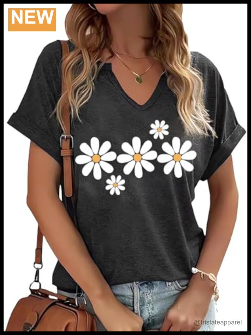 Vintage Floral V-Neck T-Shirt Short Sleeve Cotton Blend Tee